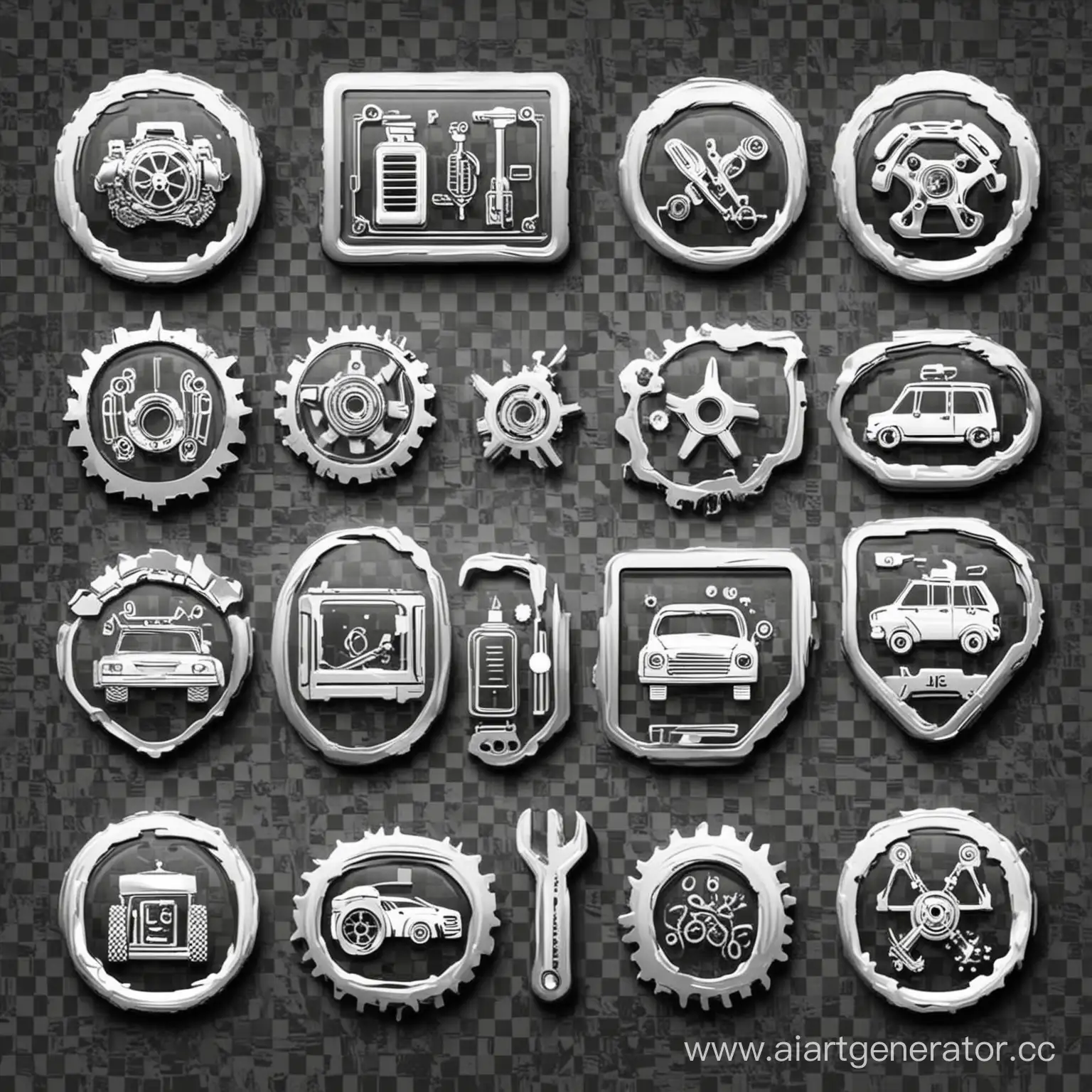 Vintage-Black-and-White-Auto-Service-Icons-on-Transparent-Background