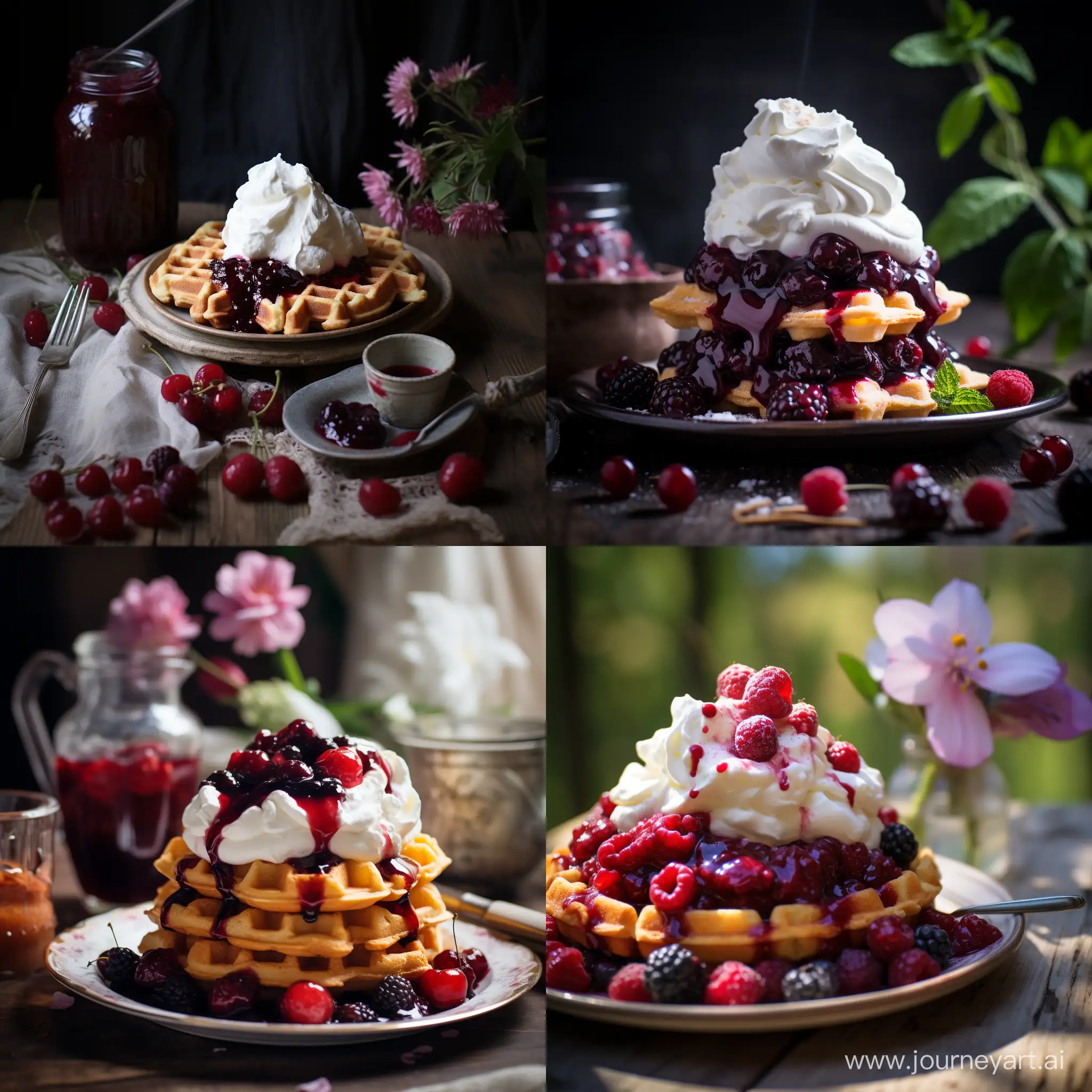 Delicious-Waffles-with-Berry-Jam-and-Aromatic-Whipped-Cream