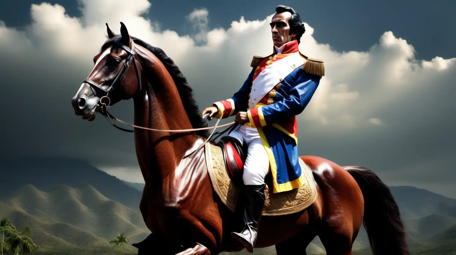 Simon Bolivar Riding a Majestic Horse in Venezuela Hyper Realistic Portrait