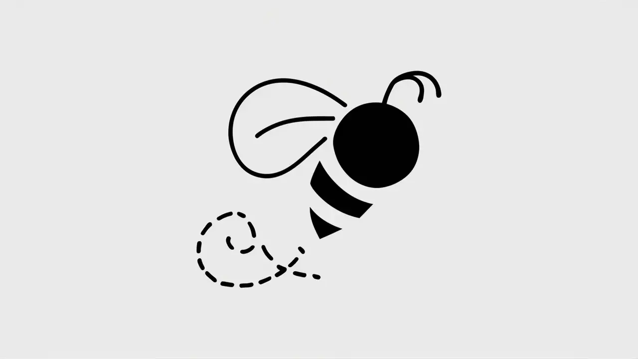 Minimalist White Bumble Bee Logo with Dotted Line Trail