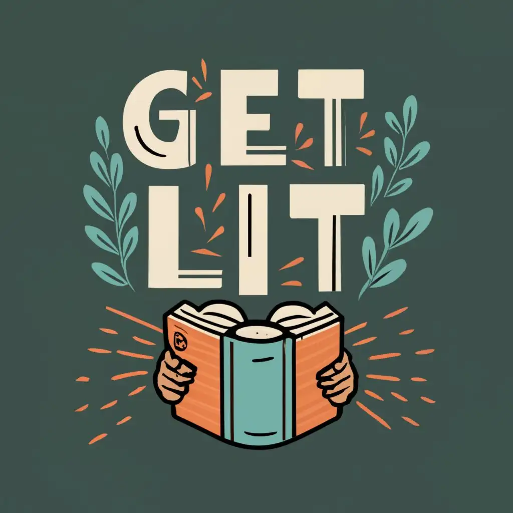 logo, Literary book. with mythical characters, with the text "Get Lit! ", typography, be used in Education industry