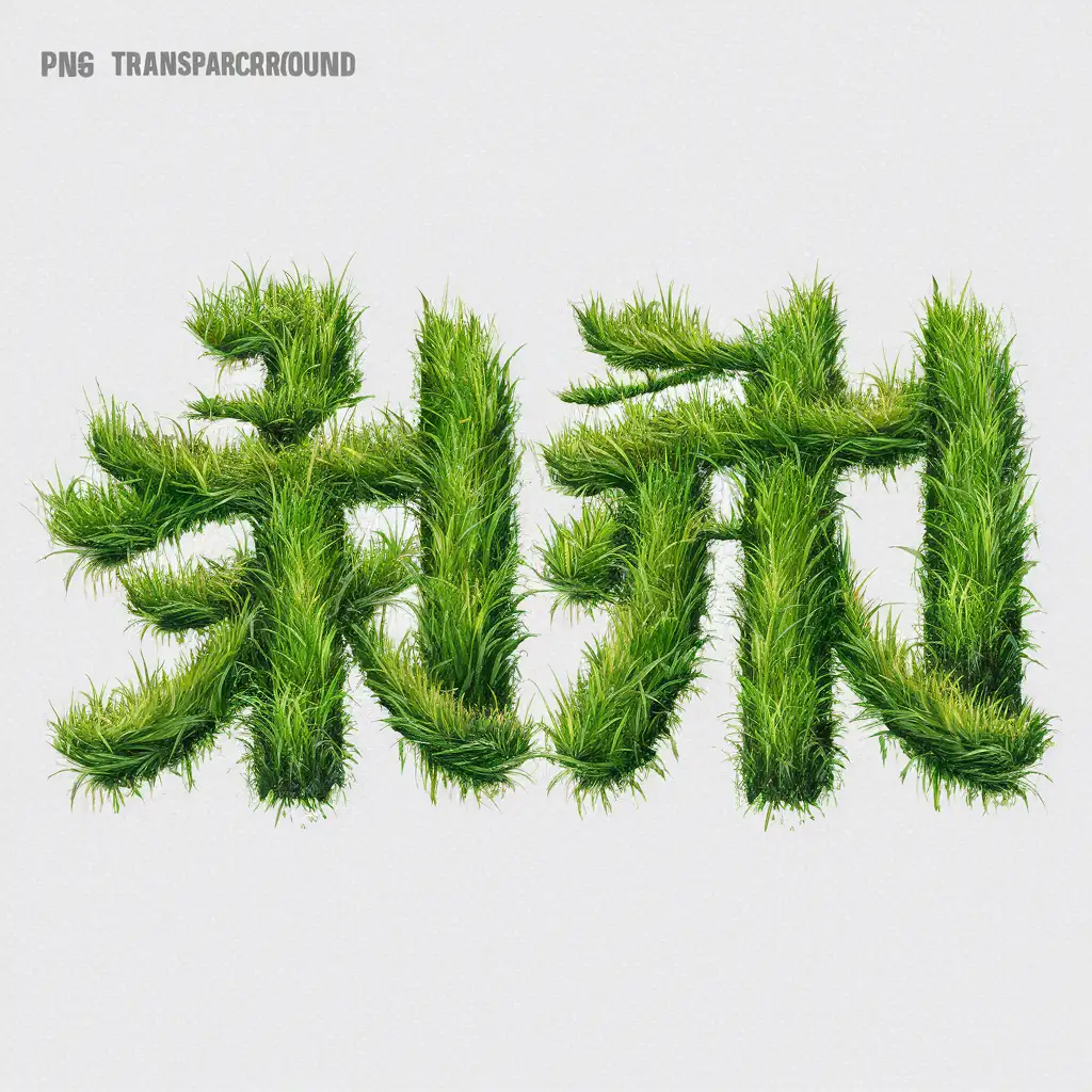 Digitally transform the word 草地 into an artistic font made of grass, in green colour, with a perfect and complete font. The image should be a PNG with a transparent background, and nothing else should appear except the word 草地.