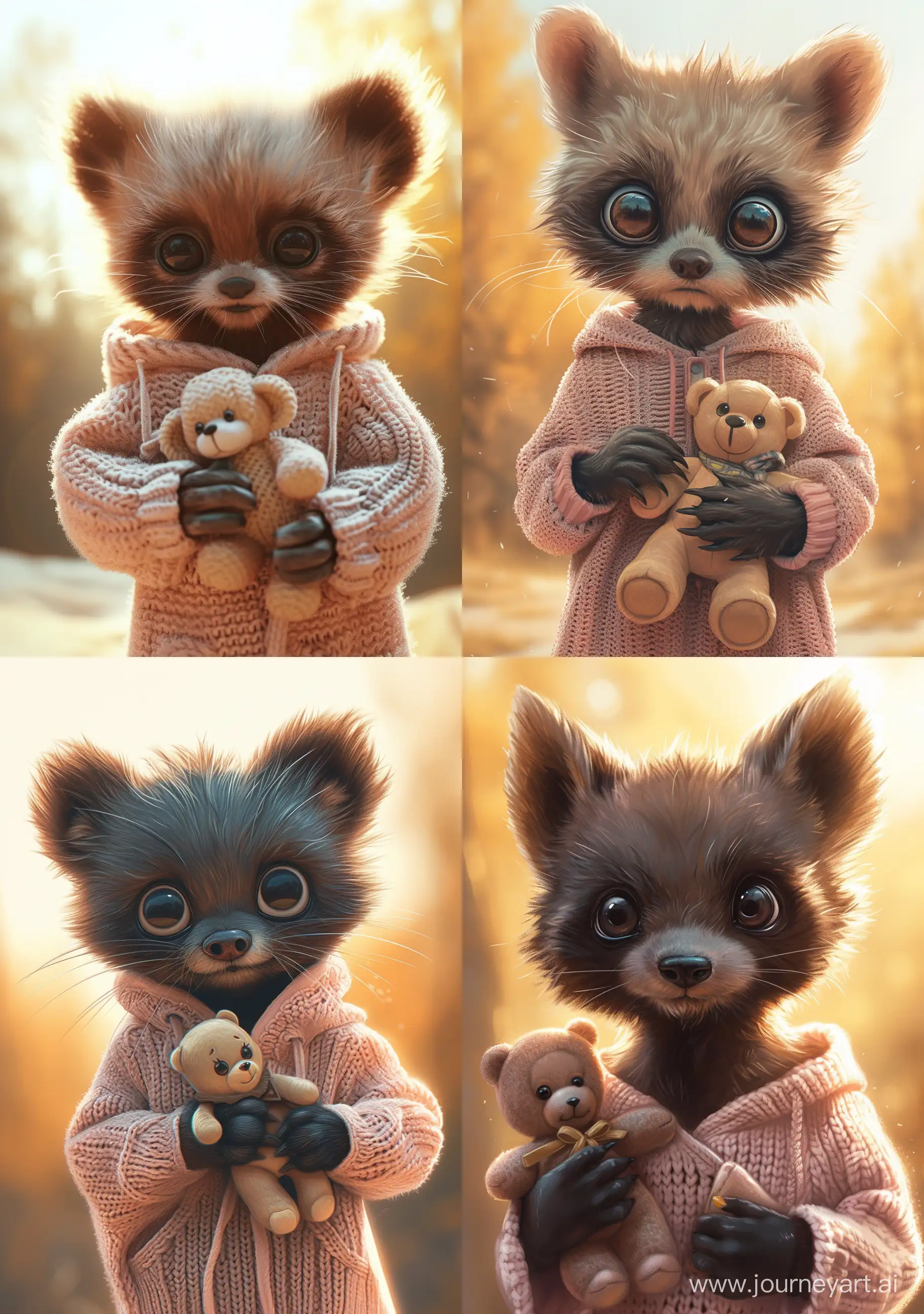 Charming-Little-Wolverine-Embracing-a-Teddy-Bear-in-Sunlit-Serenity