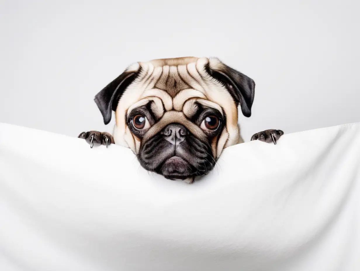 Adorable Pug Concealed in a Pristine White Setting