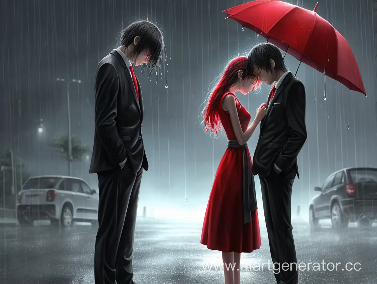 Lovers , boy & girl cry, milloner,  crying bacraund, rain Cloud, black suit girl red suit, Feeling love , feeling crying