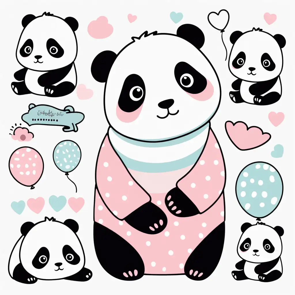 Bright Pastel Baby Panda Clip Art Elements