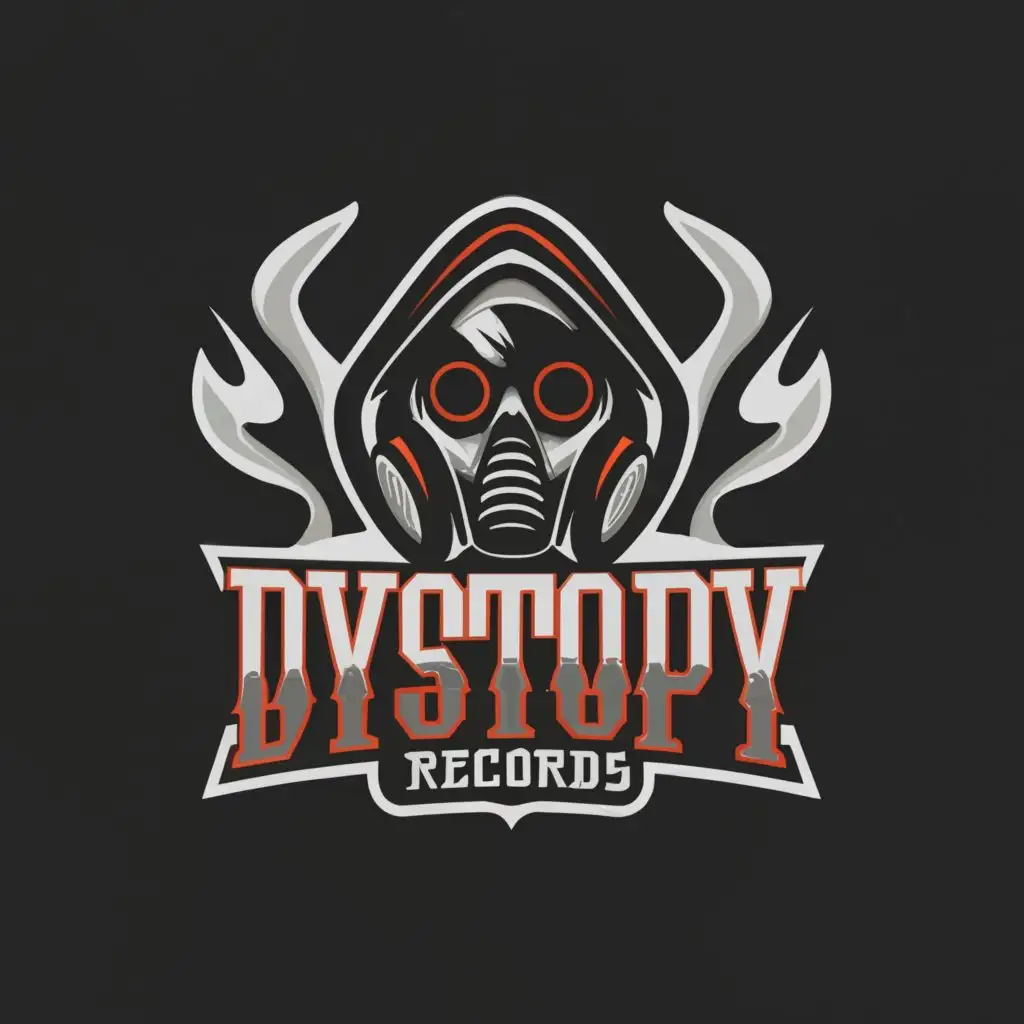 a logo design,with the text "Dystopy Records", main symbol:Urban Artist in a dystopic society ,Moderate,be used in Events industry,clear background