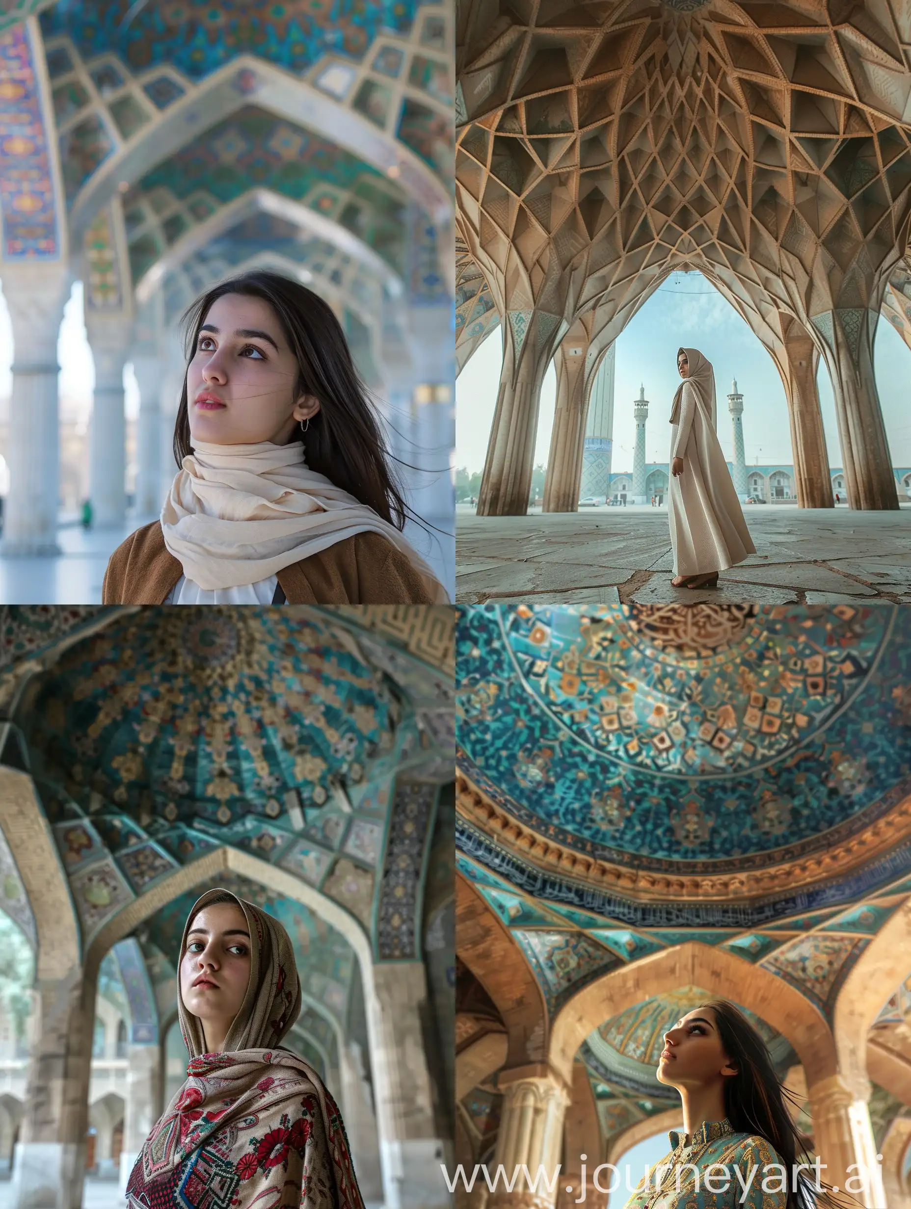 realistic image of persian girl under azadi tower tehran in azadi square