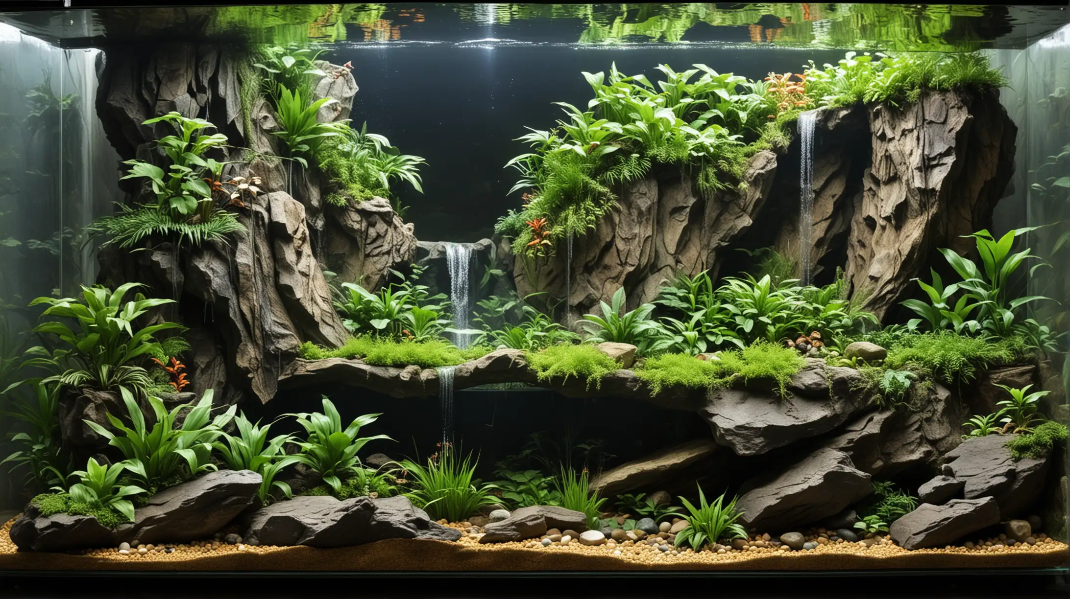 Tropical Snake Paludarium Mountain Cliff and Waterfall Landscape