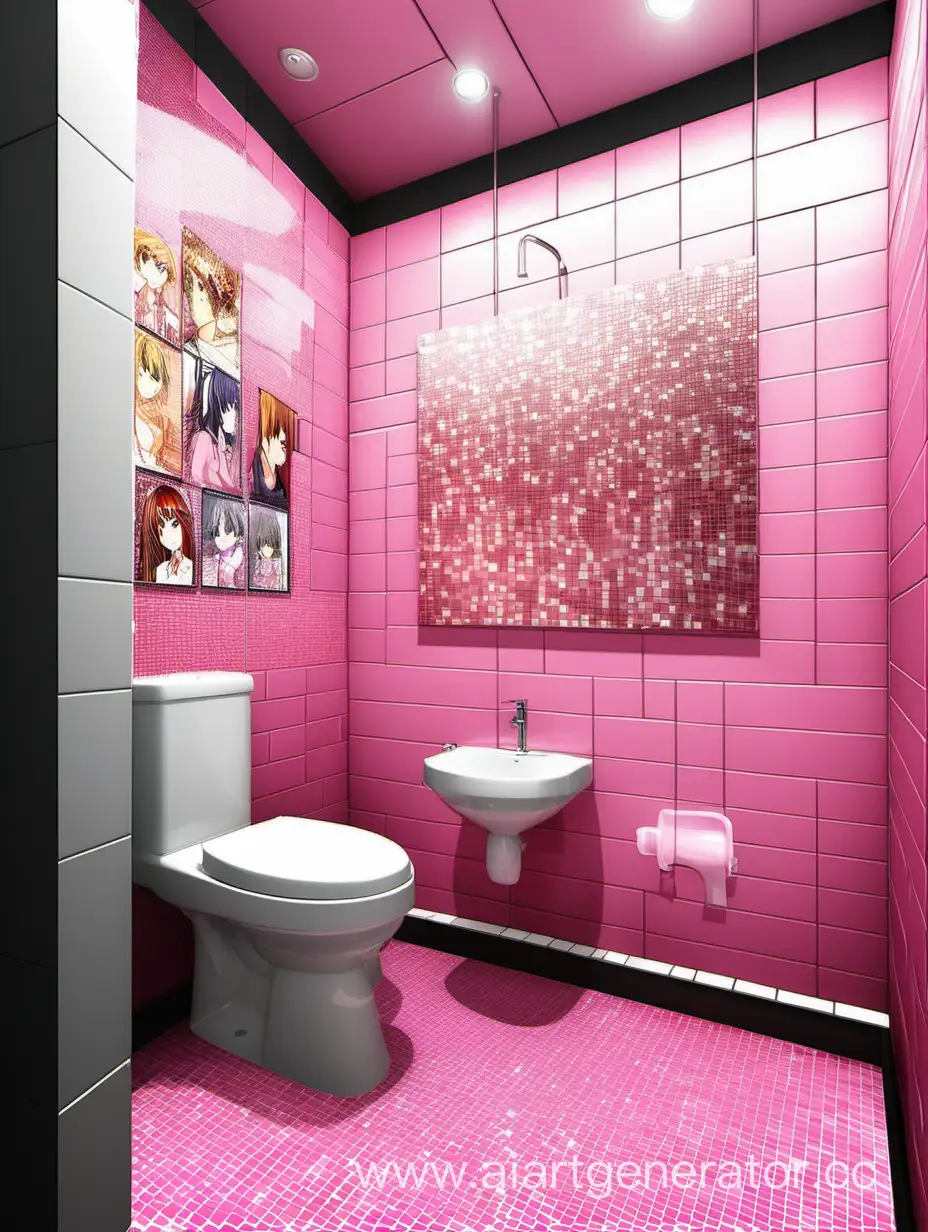 Vibrant-Pink-Anime-Mosaic-Toilet-Room