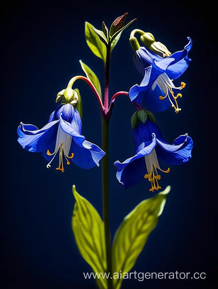 Large-Virginia-Bluebells-Flower-Blooming-Against-Dark-Blue-Background