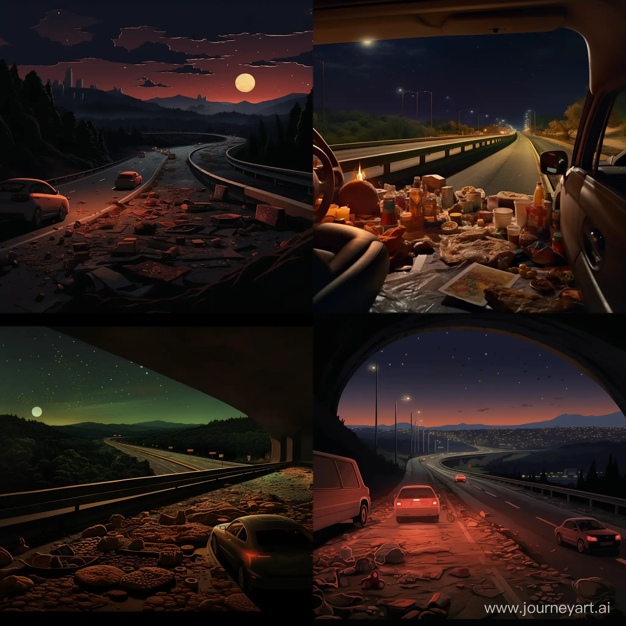 Mysterious-Nighttime-Freeway-Drive-with-Barbecue-Meat-Mound