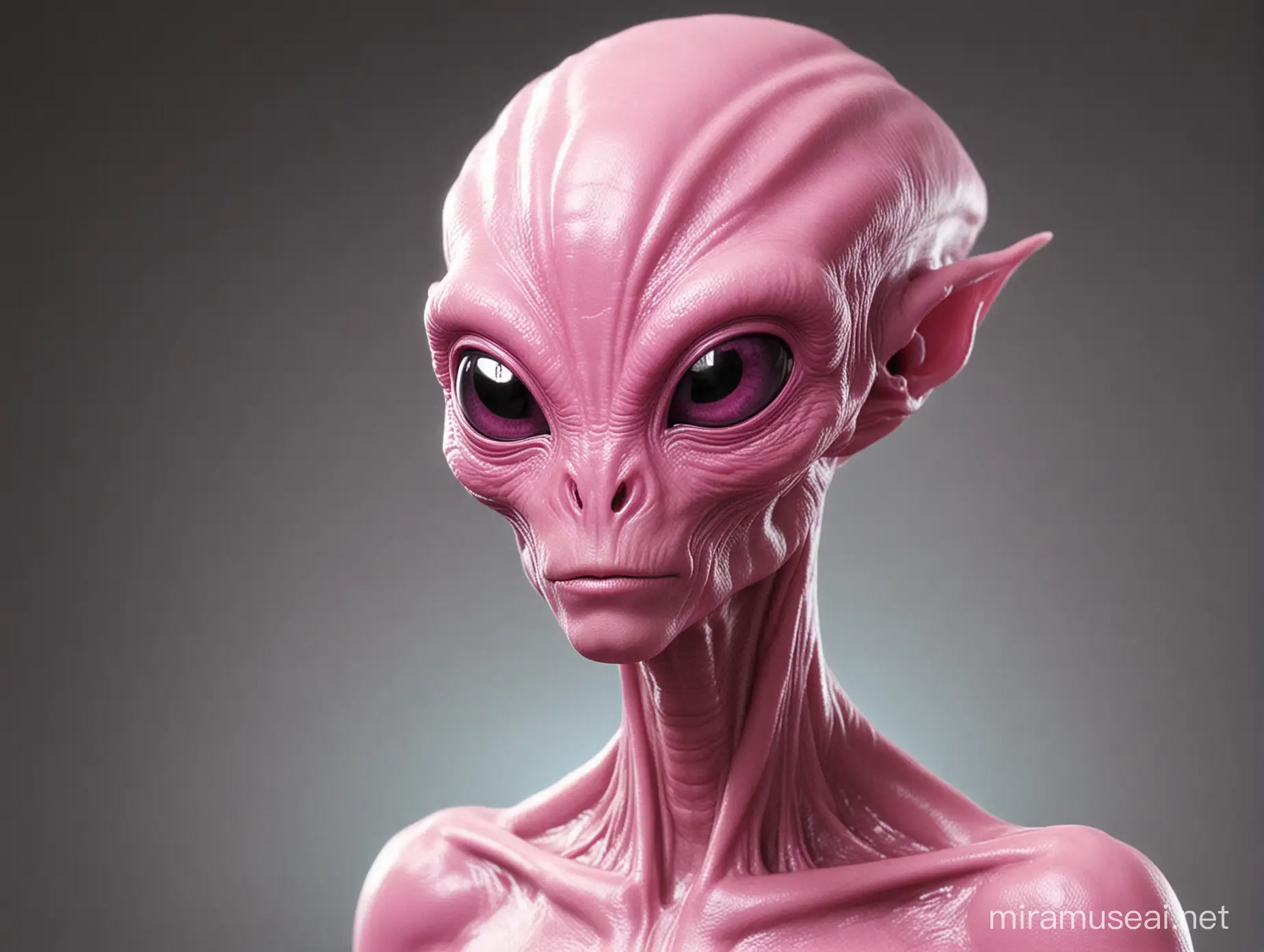 Cute Pink Alien with Sparkling Eyes in Cosmic Playground