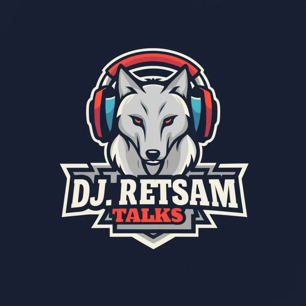 a logo design,with the text "DjRetsam Talks", main symbol:Rapper Talkshow MIC wolf headphones,Moderate,be used in Entertainment industry,clear background