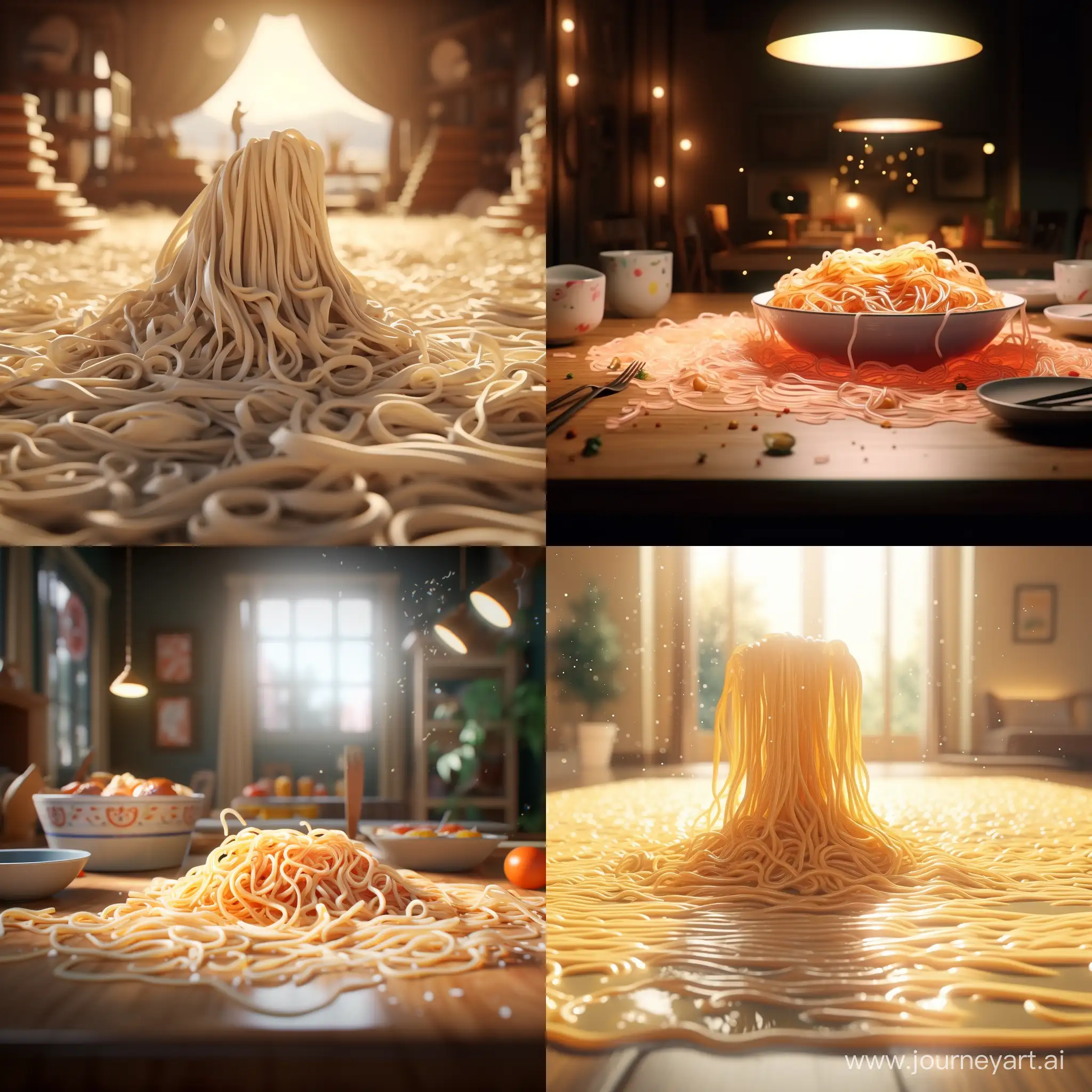 Very long noodles. 3D animation 