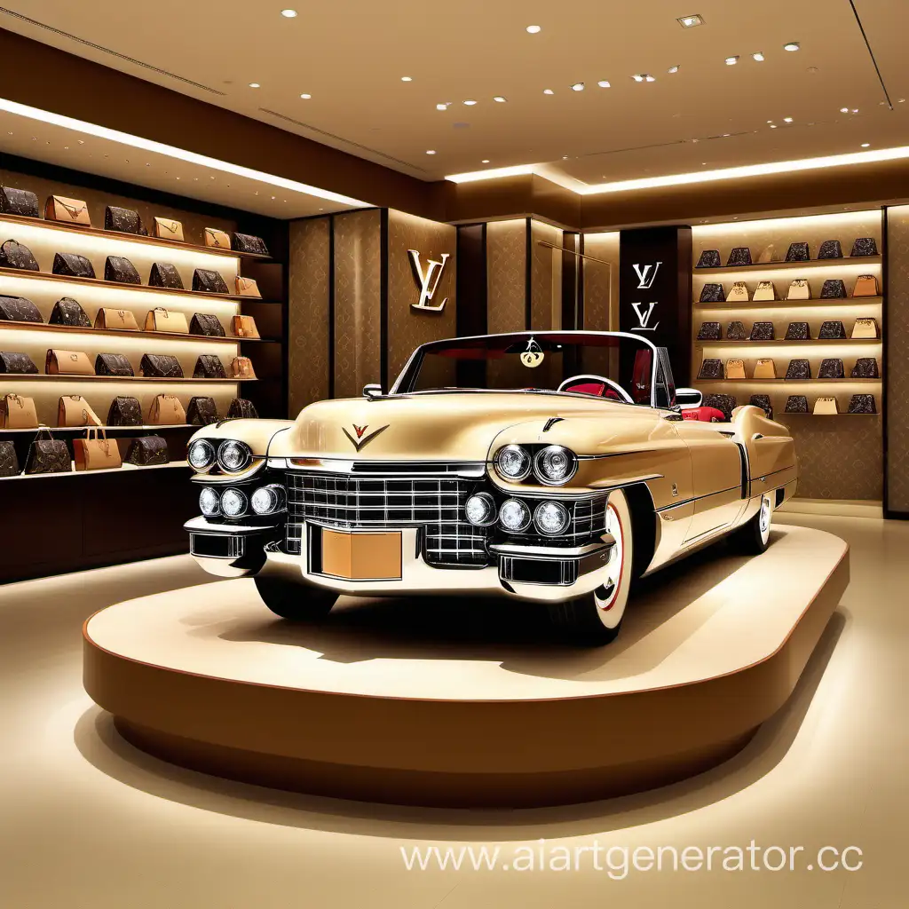 Luxurious-Cadillac-and-Louis-Vuitton-Display-in-Upscale-Store