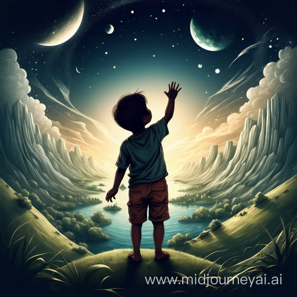 Create me an illustration of a child discovering the world 