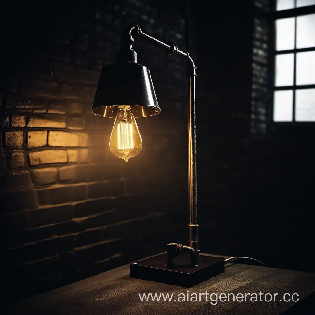 Dark-Loft-Interior-with-Illuminated-Lamp