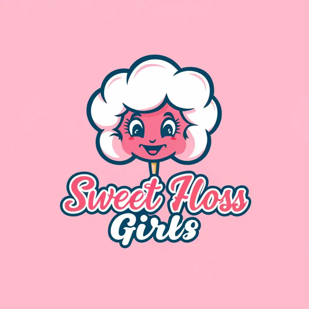LOGO-Design-For-Sweet-Floss-Girls-Cartoon-Cotton-Candy-Symbol-for-Restaurant-Branding