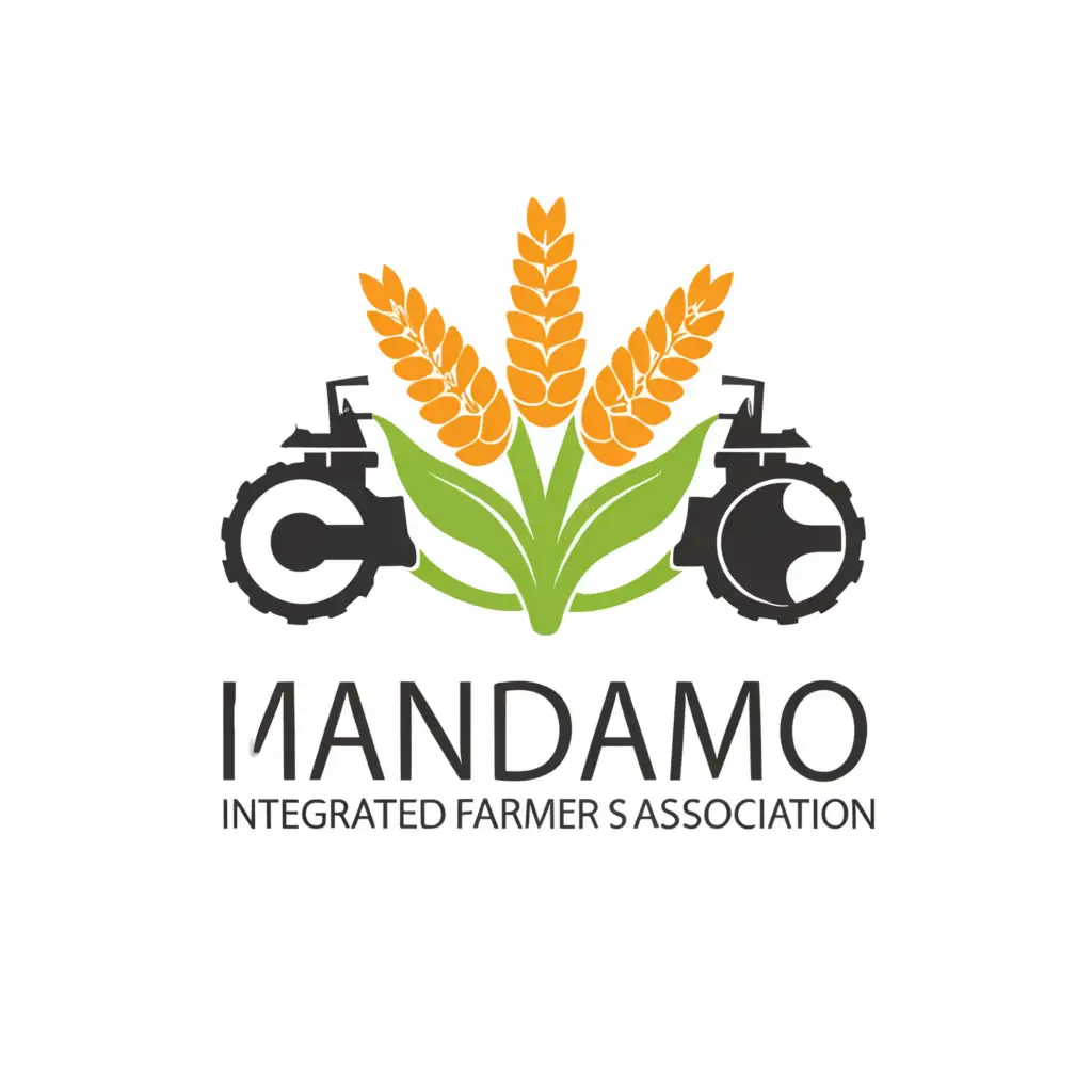 a logo design,with the text "Mandamo Integrated Farmers Association", main symbol:Rice, corn, machinery, group,Moderate,clear background