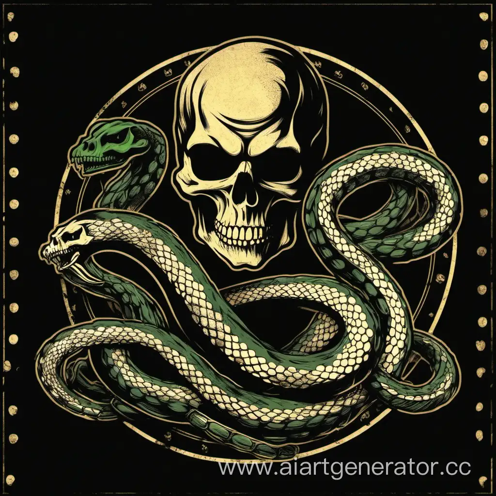 Skull with snake emblem on black flag