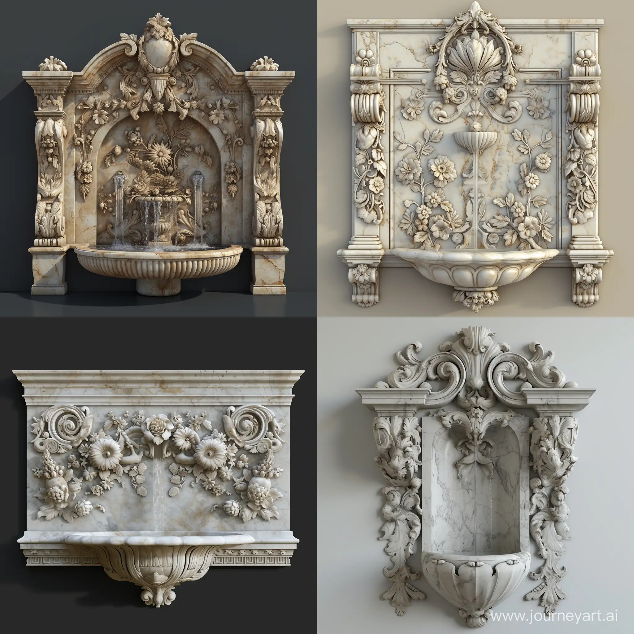Elegant-Rococo-Wall-Fountain-with-Marble-Finish-3D-Texture-Art