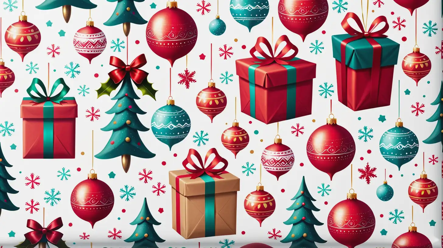 Festive Christmas Decorations and Wrapping Paper
