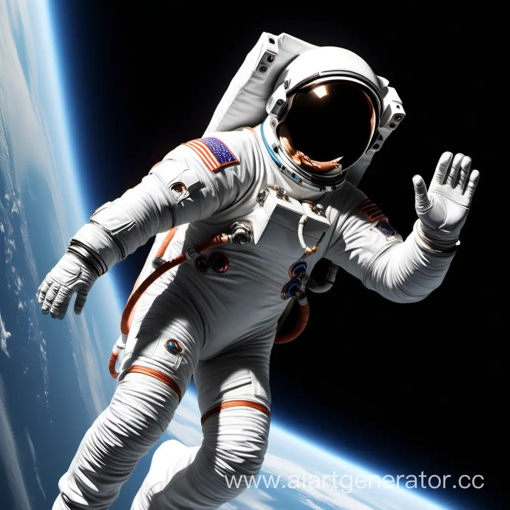 Астронавт, космонавт, белый костюм, в полный рост, не видно лица, летает в невесомости, 4k, 8k, realistic