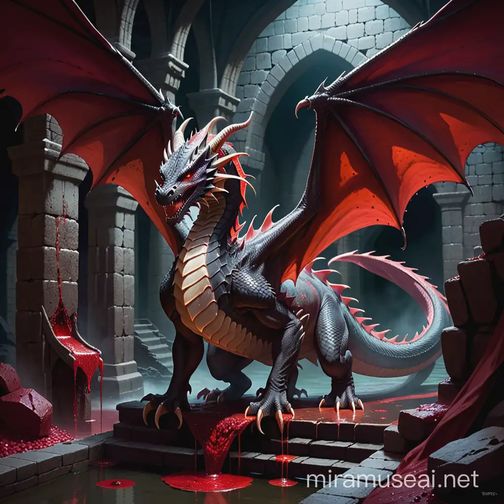 dragon in a blood covered dungeon