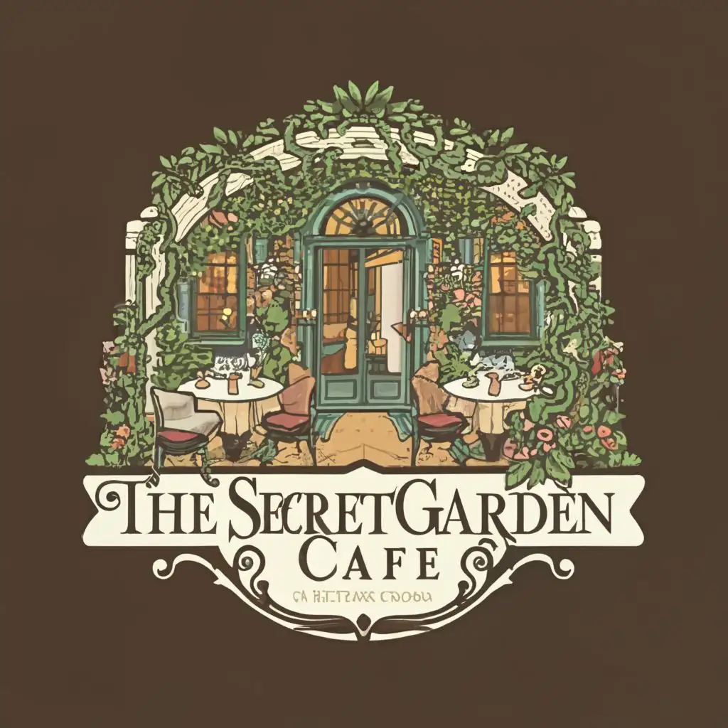 logo, Cafe, Garden, Book, with the text "The Secret Garden Cafe", typography