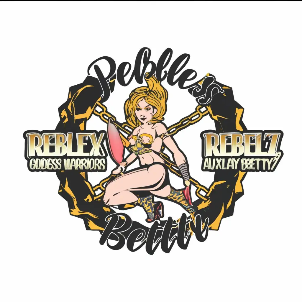a logo design,with the text "Peebles    betty
 ReBelz Auxiliary betty
", main symbol:goddess warriors chains kneeling queens
flintstones rebels classy,complex,be used in Beauty Spa industry,clear background
