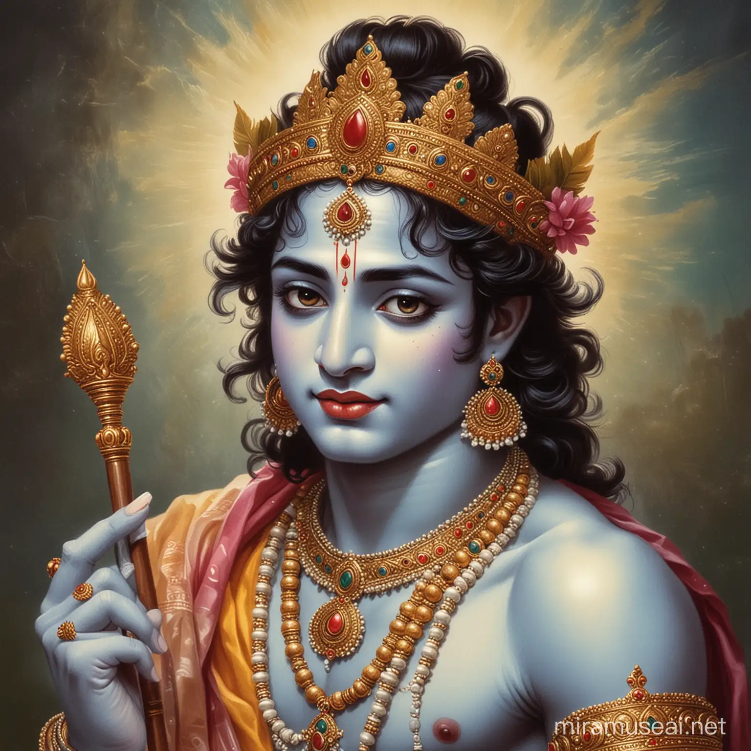 lord krishna with  makeup brushs in his hand