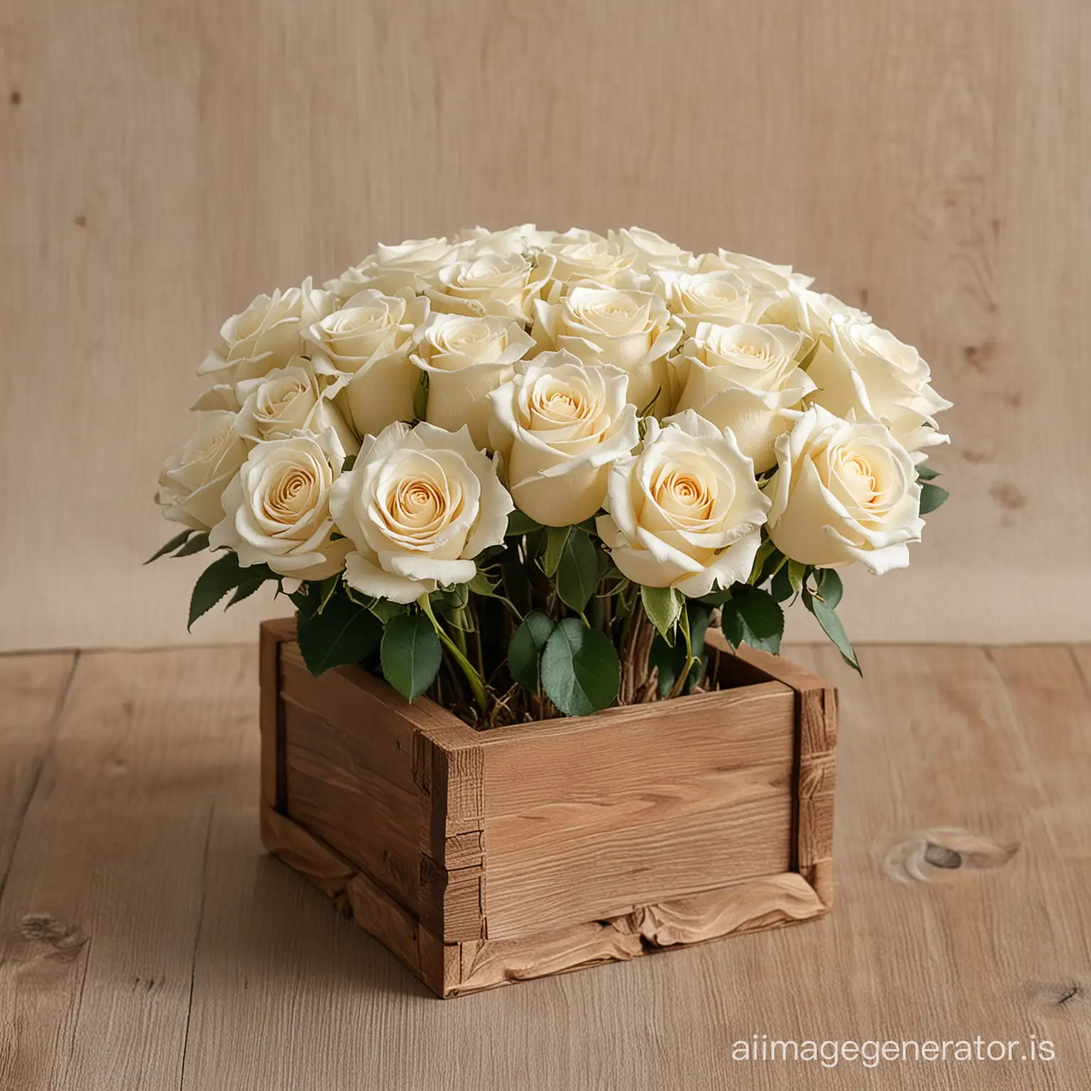 Rustic-Wedding-Centerpiece-Ivory-Roses-in-Wooden-Square-Box-Vase