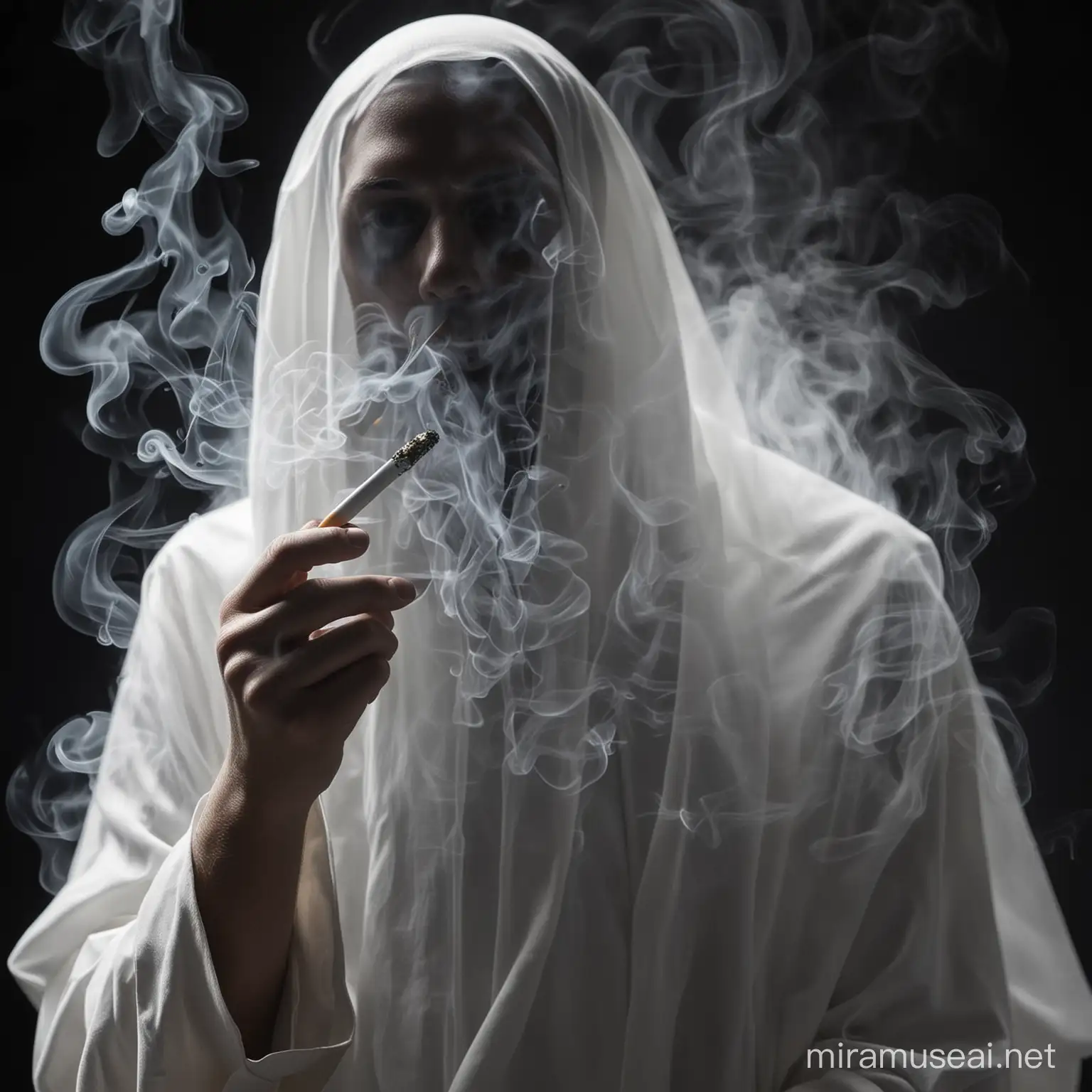 The smoke from a lit cigarette forms a ghost 