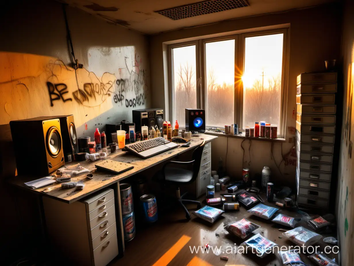 Eclectic-Underground-Studio-at-Sunset-Creative-Chaos-in-a-Russian-Panel-House
