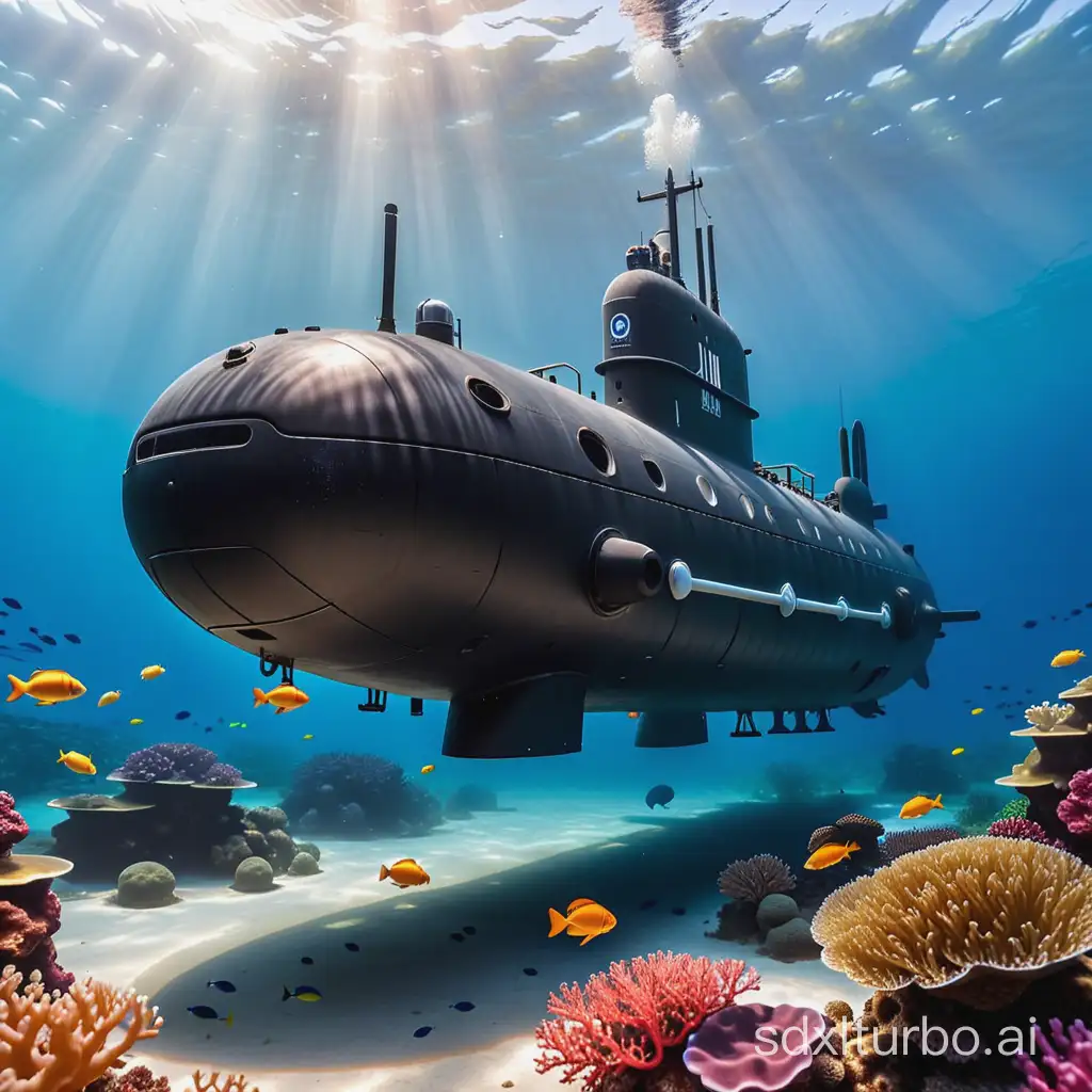 Jiaolong-Submarine-Mission-in-Shallow-Waters-with-Fish-Schools-and-Coral