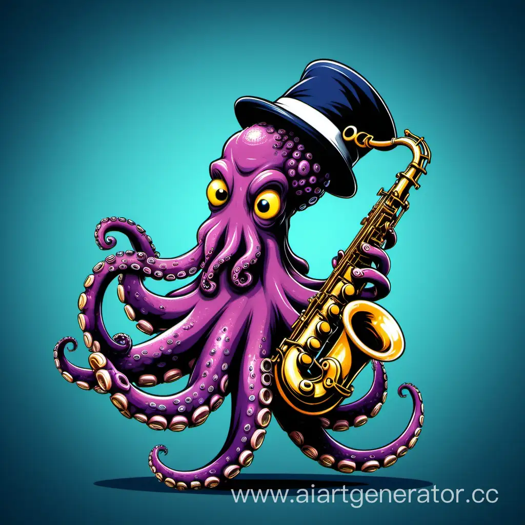 Funny octopus playing saxophone