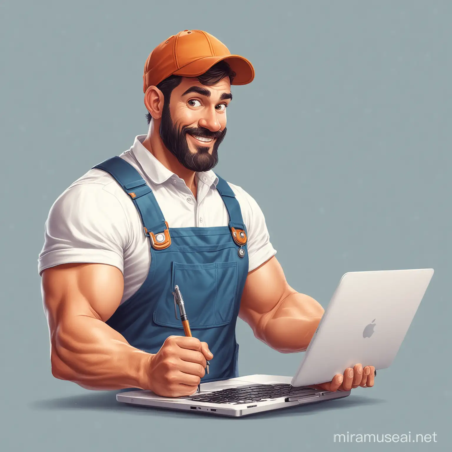 illustration for an app that shows a home professional (eg plumber, electrician, handyman) using their laptop to sign up for an account