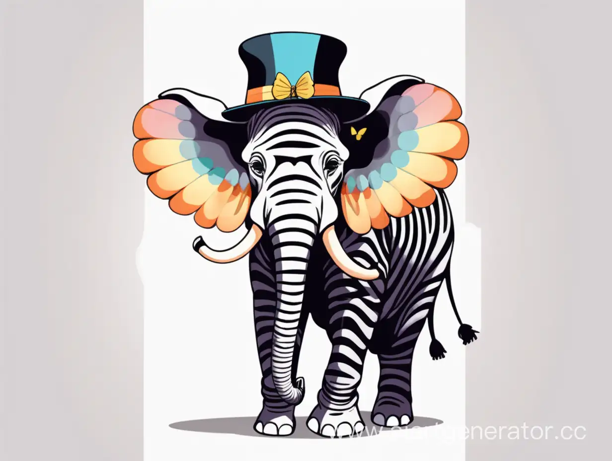 Whimsical-ButterflyEared-Elephant-in-Zebra-Hat-and-Glasses