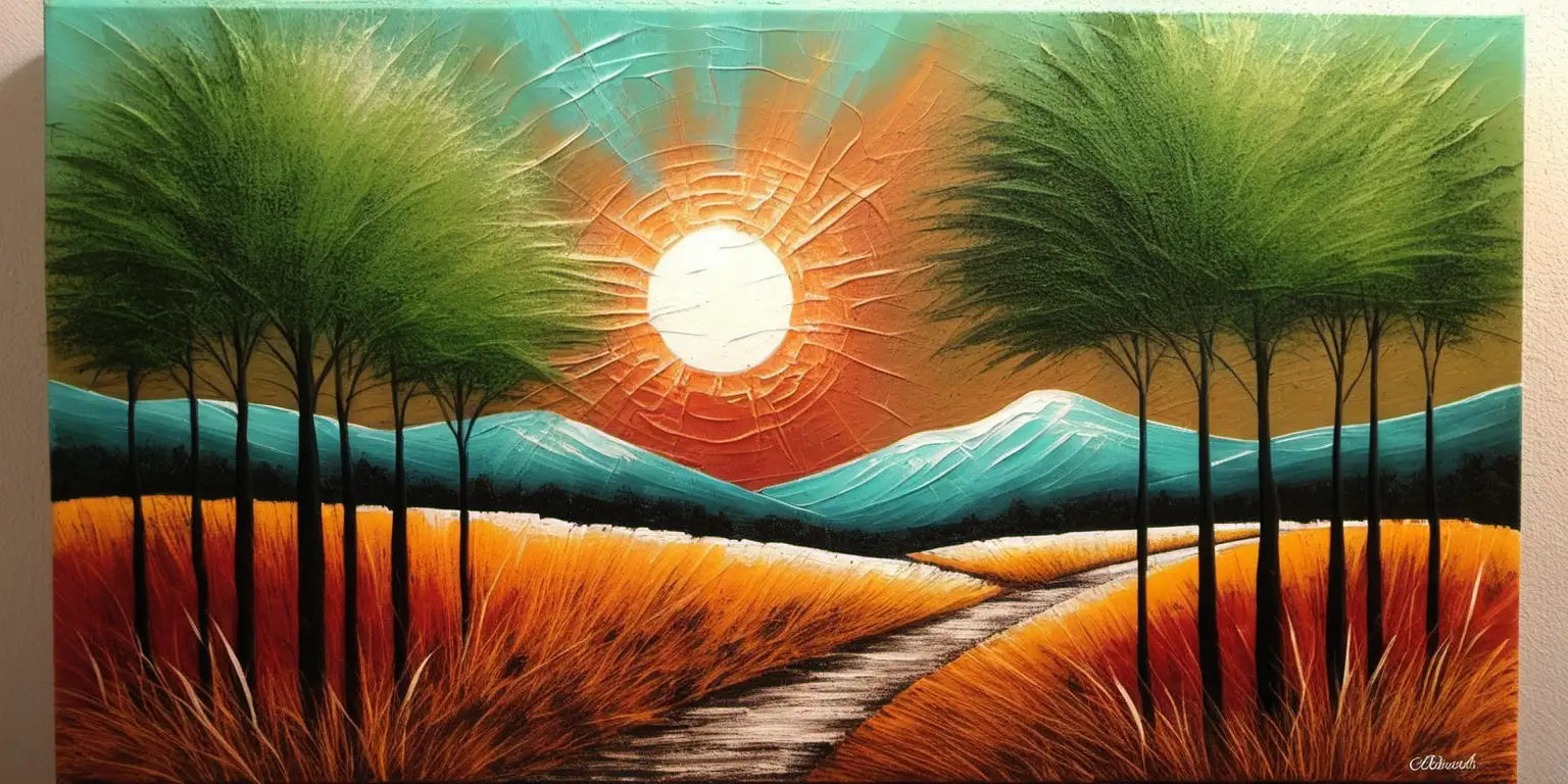 Beautiful Sunset Landscape | Gouache Color | By Manisha | Exotic India Art