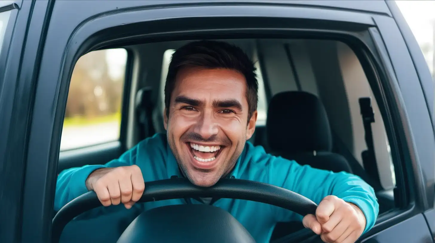 Joyful Car Driver with a Radiant Smile