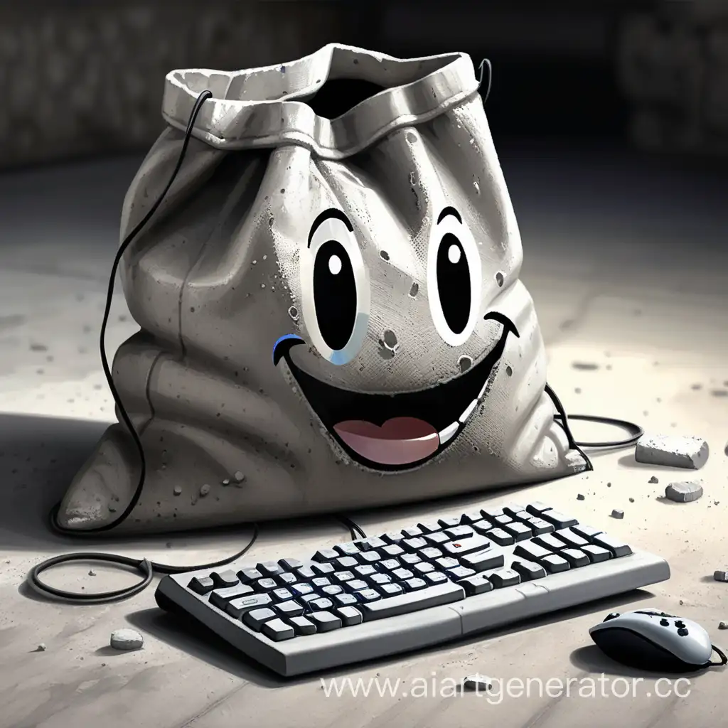 мешок цемента улыбающийся играет в компьютерные игры
