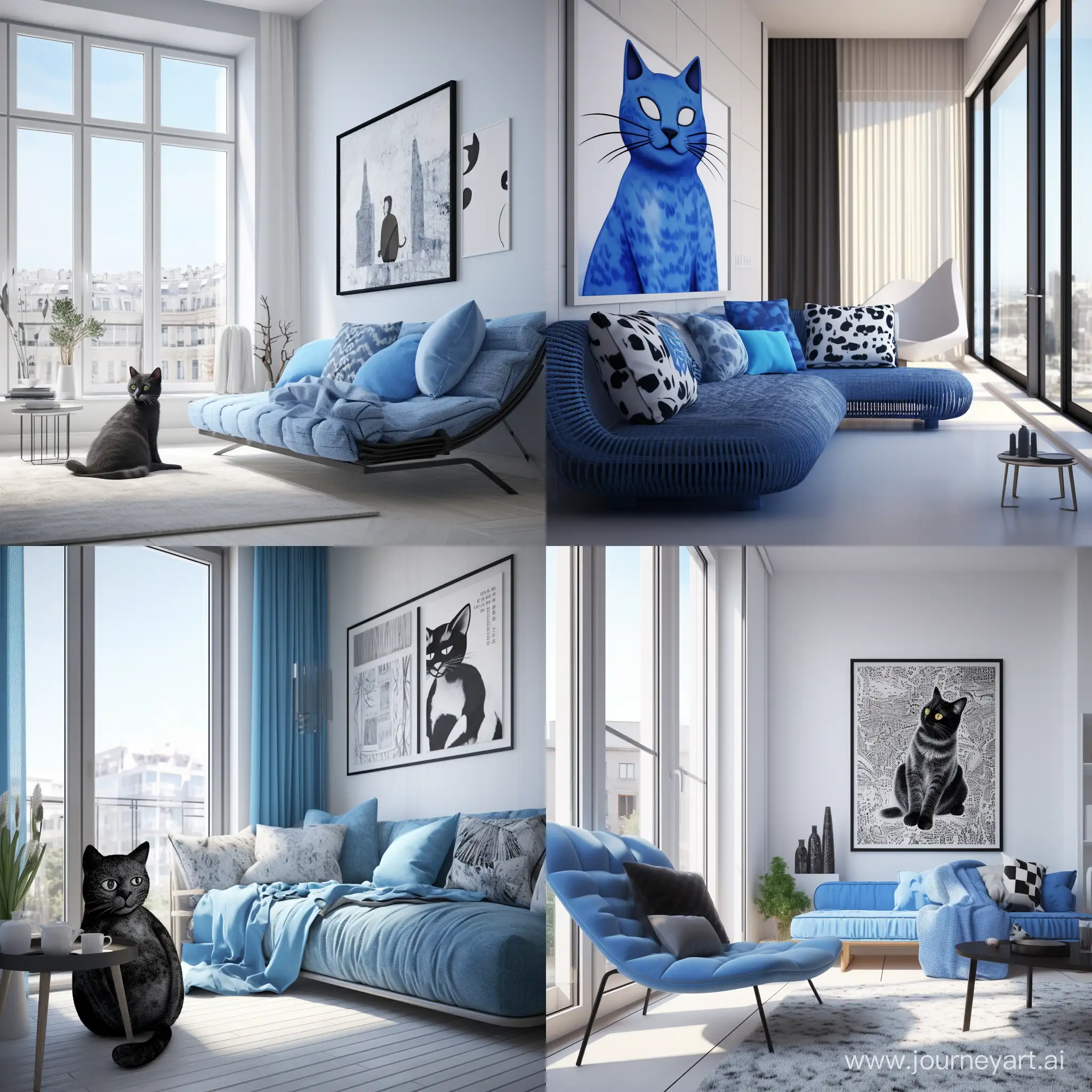 Tranquil-Harmony-Whimsical-Blue-Cat-in-Modern-Apartment