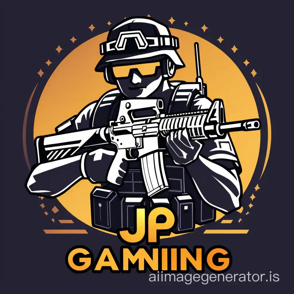 JP gaming logo with M416 gun