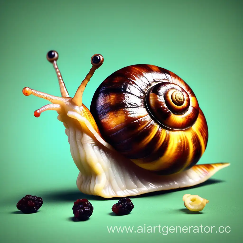 Adorable-Snail-Munching-on-Raisins-Delightful-Wildlife-Photography