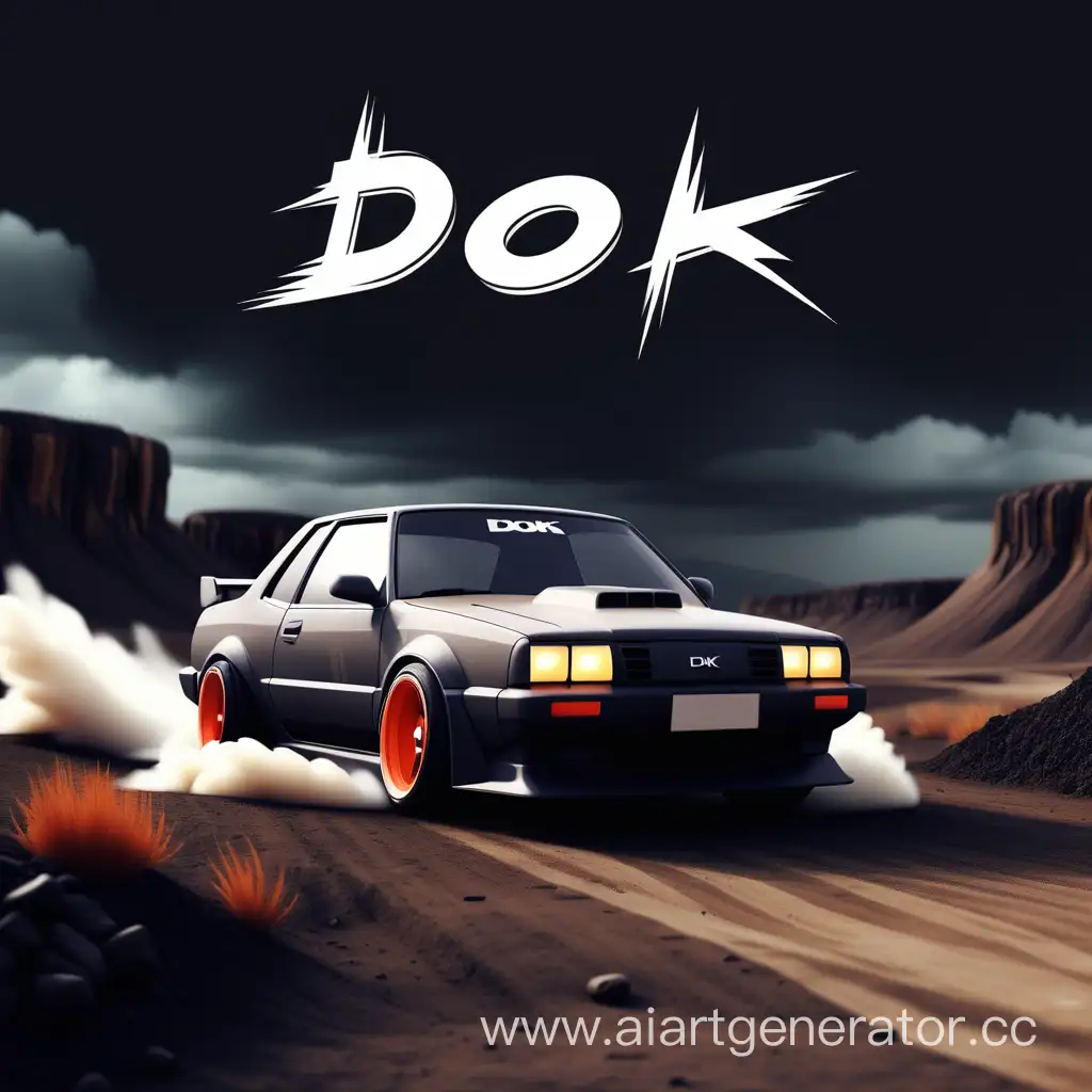 on a dark background with the word Dok, on the theme: car, landscape, drift