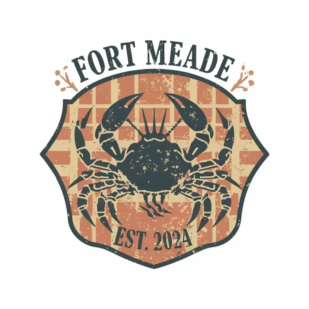logo, text "Fort Meade Seafood Est.2024"
crab shield shape historical vintage
, with the text "FORT MEADE SEAFOOD
EST 2024", typography, be used in Restaurant industry