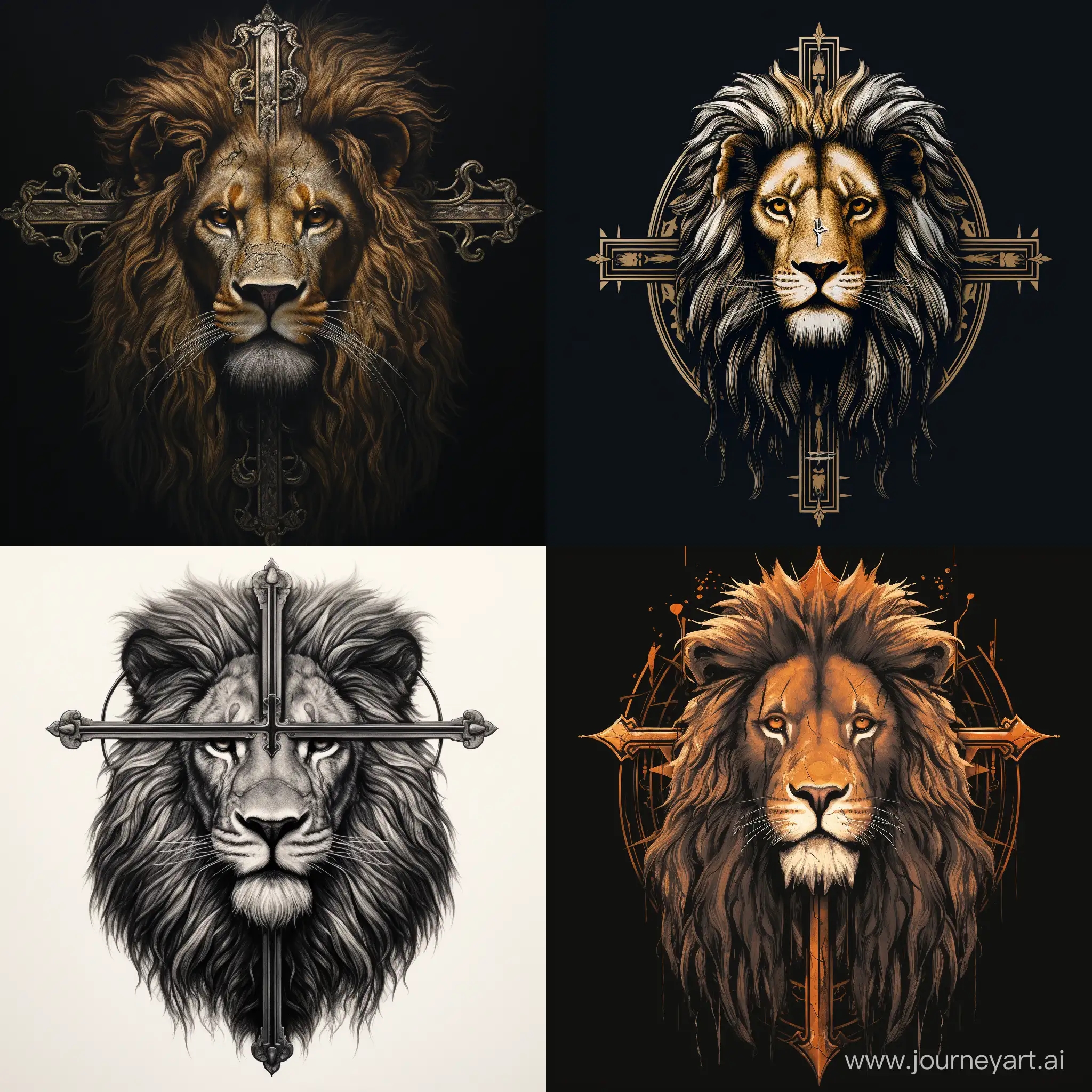 Majestic-Lion-Face-with-Cross-Digital-Art-Masterpiece