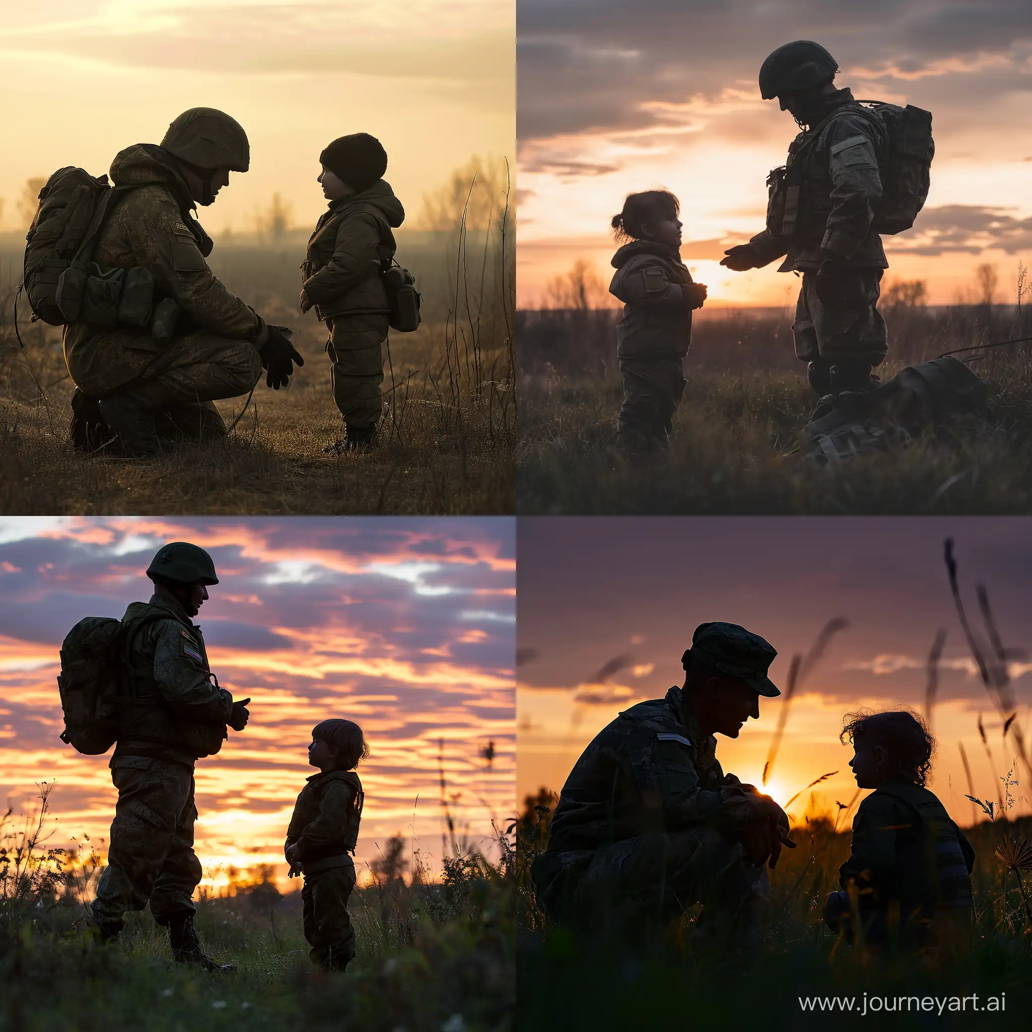 Russian-Military-Engagement-with-Child-at-Dawn-on-Grass