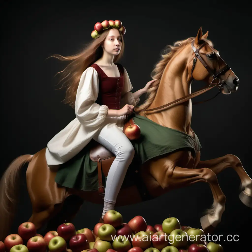 Leonardo-da-Vinci-Style-Portrait-Equestrian-Elegance-with-a-Girl-and-Apples